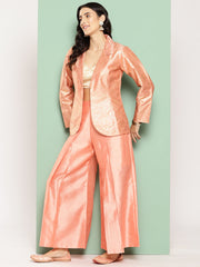 Peach Self Design Coat with Palazzos-AHBZPZ-COMBO-806-ICH