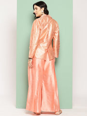 Peach Self Design Coat with Palazzos-AHBZPZ-COMBO-806-ICH