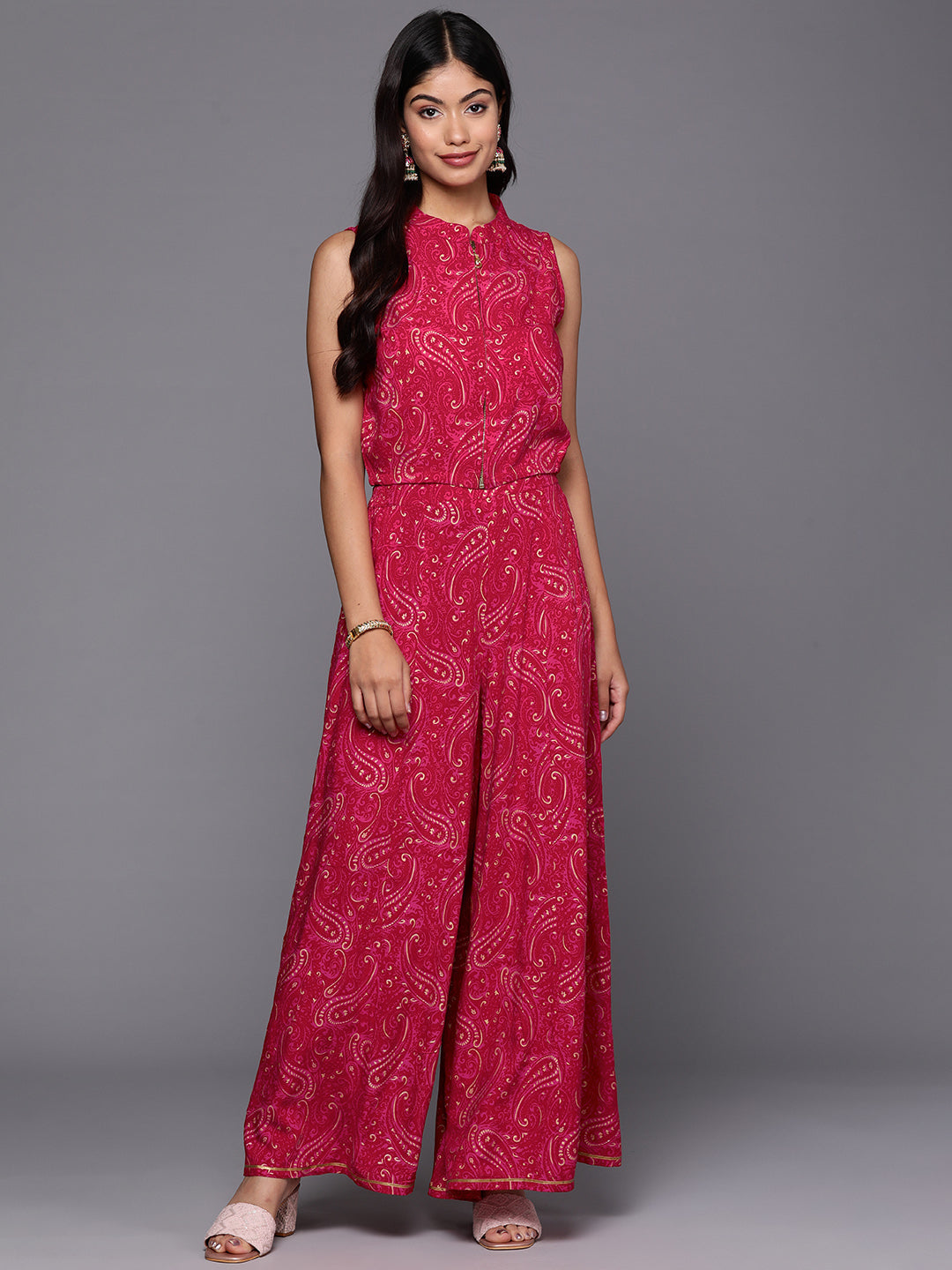 Viscose Printed Top with Palazzo Pants Set - Women's Fashion