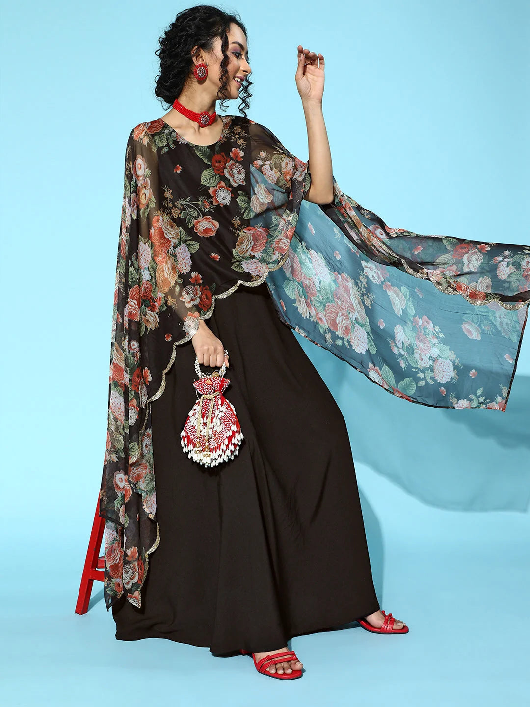 Black Dress With Attached Dupatta | Indian Kurtis Style Online