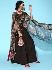 Black Dress With Attached Dupatta-AHDRCFDPGL-928-FF
