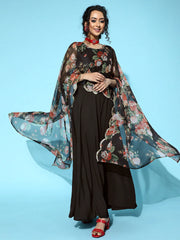 Black Dress With Attached Dupatta-AHDRCFDPGL-928-FF