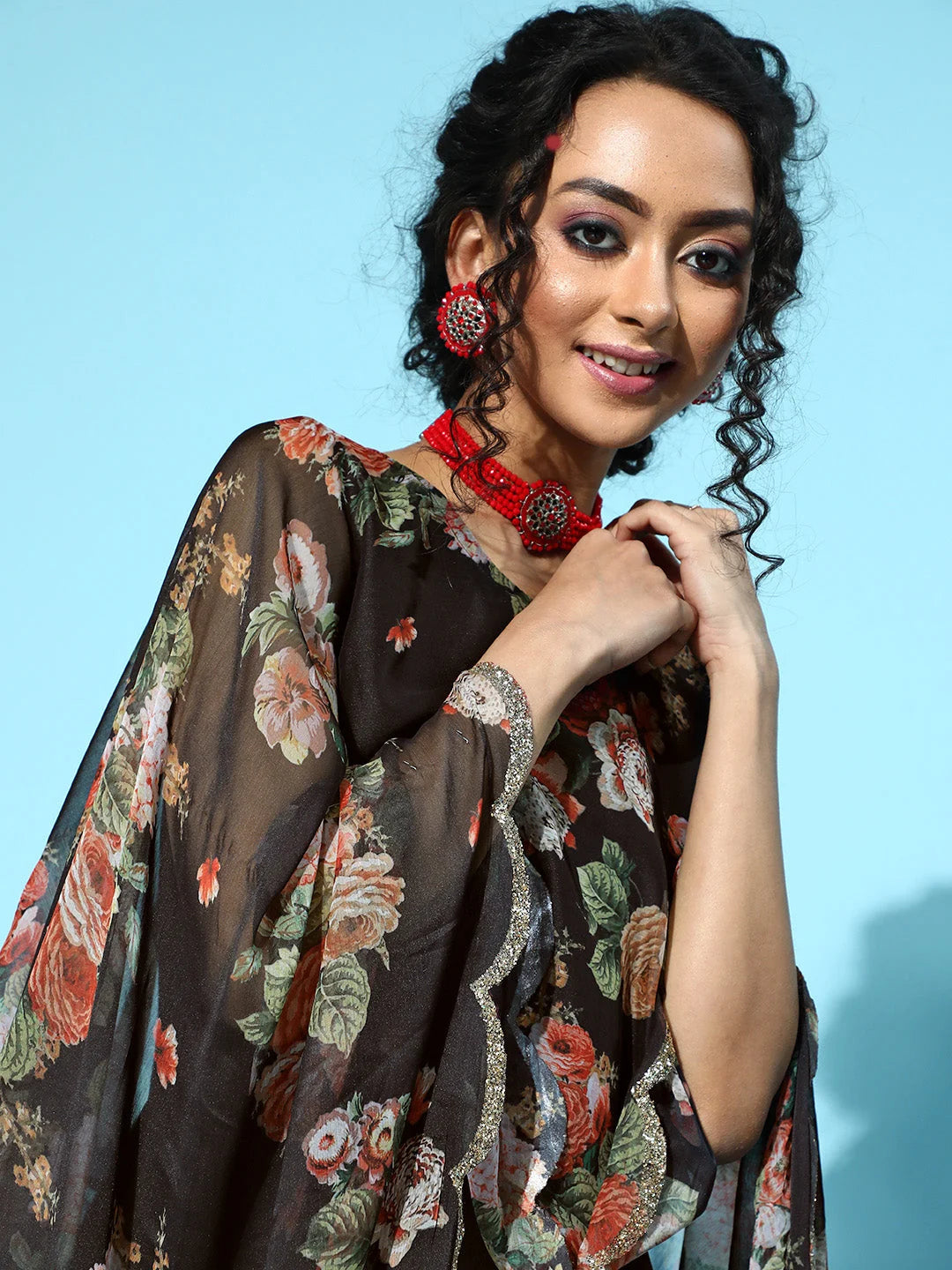 Black Dress With Attached Dupatta | Indian Kurtis Style Online