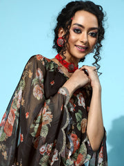 Black Dress With Attached Dupatta-AHDRCFDPGL-928-FF