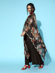 Black Dress With Attached Dupatta-AHDRCFDPGL-928-FF