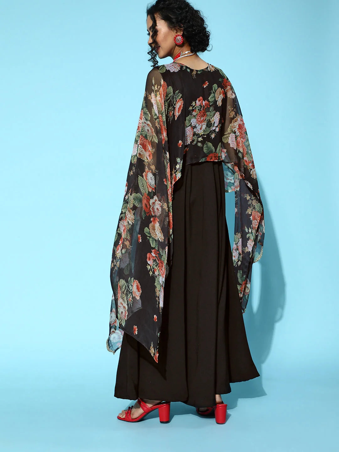 Black Dress With Attached Dupatta | Indian Kurtis Style Online