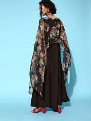 Black Dress With Attached Dupatta-AHDRCFDPGL-928-FF