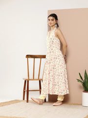 Cream & Pink Floral Printed Gotta Patti Kurta with Churidar-AHDRCH-COMBO-585-ICH