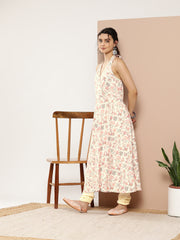 Cream & Pink Floral Printed Gotta Patti Kurta with Churidar-AHDRCH-COMBO-585-ICH