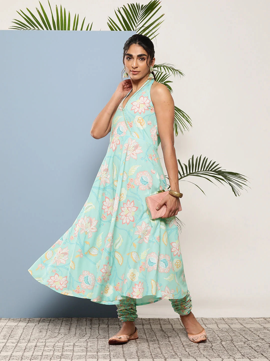 Blue Floral Kurta Churidar Set | Indian Women's Kurta Sets