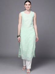 Sea Green Floral Printed Georgette Kurta-AHDRCHFP-1001-FF