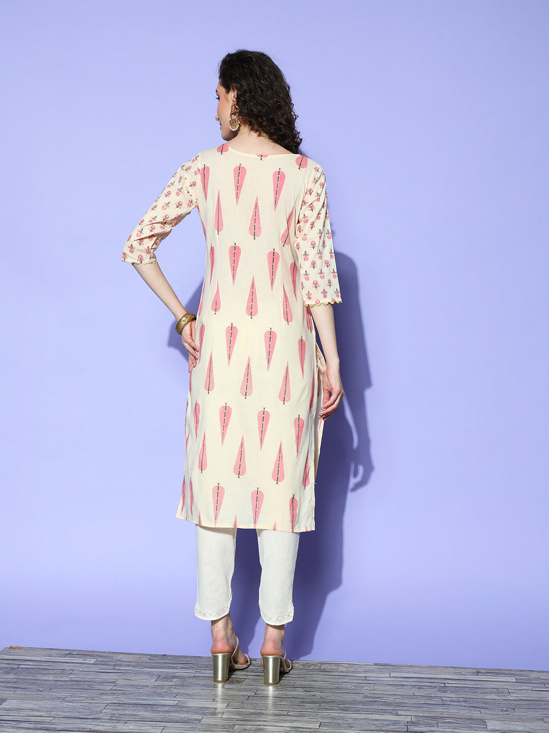 Off White Printed Indian Kurtas for Women - Cotton Kurtis