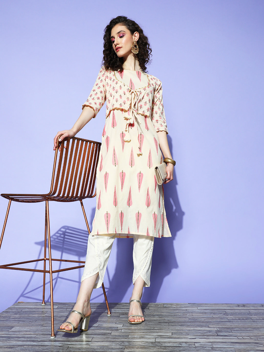 Off White Printed Indian Kurtas for Women - Cotton Kurtis