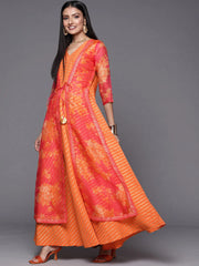 Orange Striped Layered Ethnic Maxi Dress-AHDRCRFP-960-FF