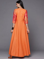 Orange Striped Layered Ethnic Maxi Dress-AHDRCRFP-960-FF