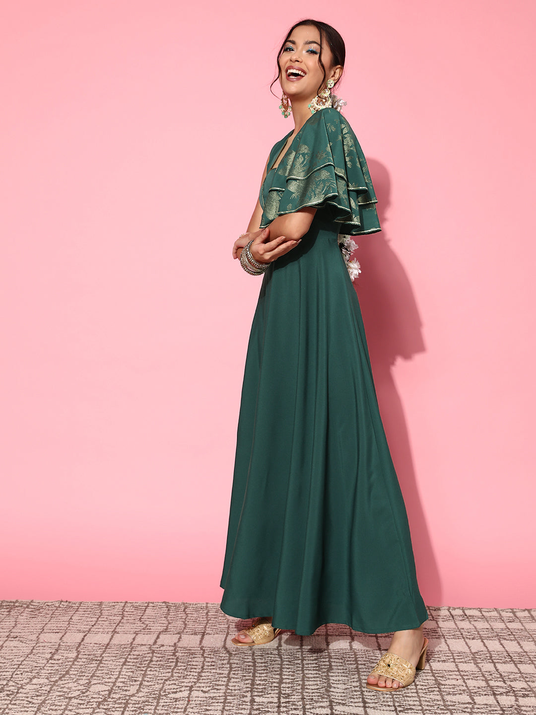 Green Printed Ruffled Western Outfits for Women