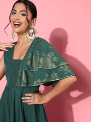 Green Printed Ruffled Dress-AHDRCRFP-984