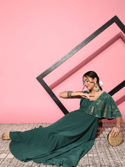 Green Printed Ruffled Dress-AHDRCRFP-984
