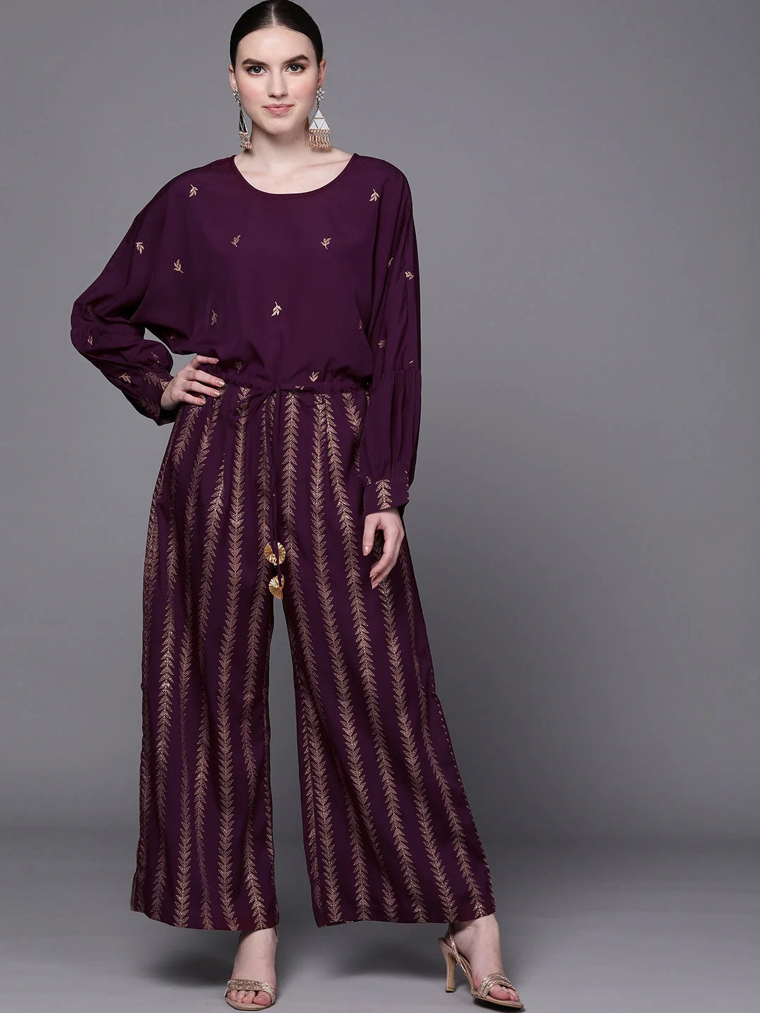 Purple Printed Women's Jumpsuit | Trendy One-Piece Outfit