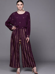 Purple & Golden Printed Jumpsuit-AHDRCRFP-985-FF