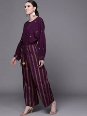 Purple & Golden Printed Jumpsuit-AHDRCRFP-985-FF