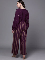 Purple & Golden Printed Jumpsuit-AHDRCRFP-985-FF