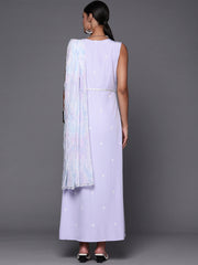 Blue & White Floral Print Ethnic Maxi Dress with Attached Dupatta-AHDRCRGRKHDP-982-FF