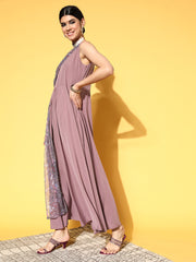 Mauve Floral Printed Maxi Dress-AHDRCRNTDP-936-FF