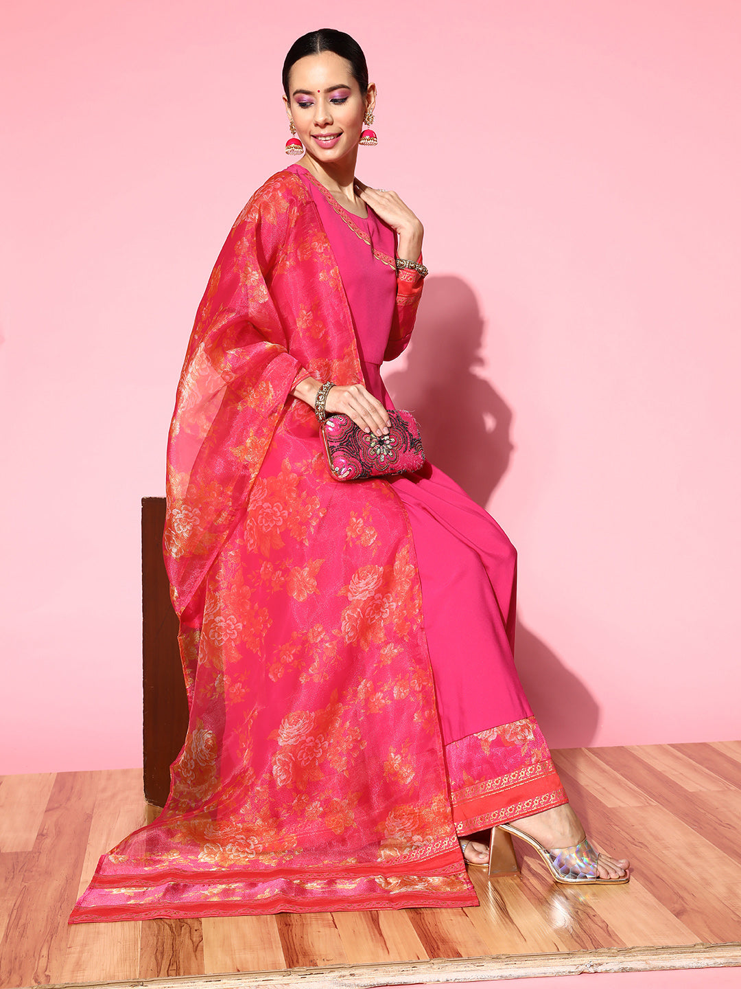 Ethnic Motifs Maxi Dress | Crepe Fabric | Indian Dresses Online