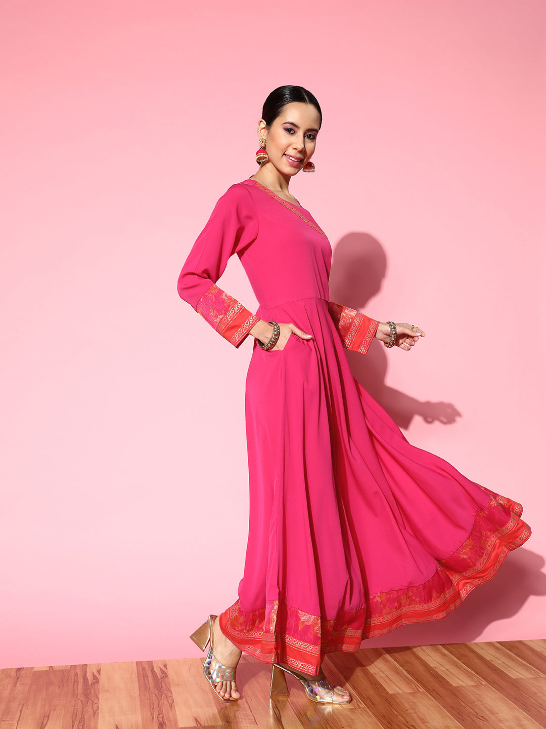 Ethnic Motifs Maxi Dress | Crepe Fabric | Indian Dresses Online