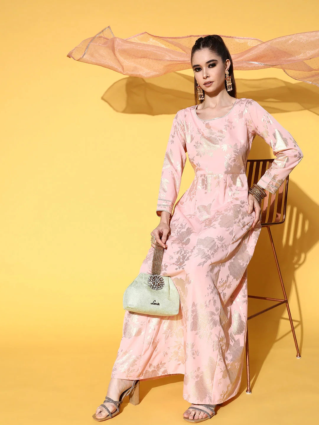 Pink Printed Gotta Patti Indian Dress with Dupatta | Online