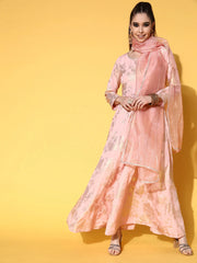Pink & Gol Printed Gotta Patti Ethnic Dress With Dupatta-AHDRDU-COMBO-570