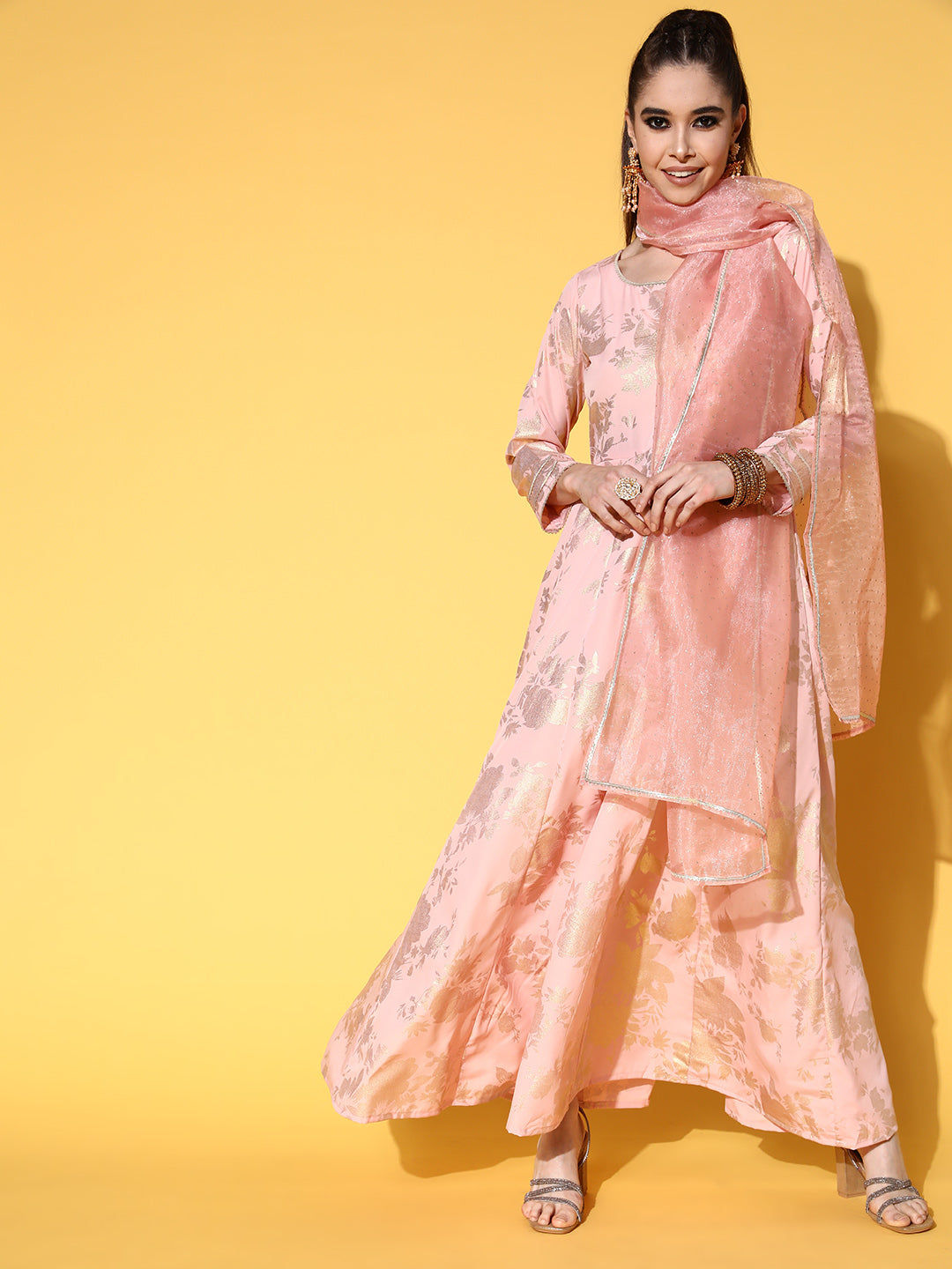 Pink Printed Gotta Patti Indian Dress with Dupatta | Online