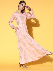 Pink & Gol Printed Gotta Patti Ethnic Dress With Dupatta-AHDRDU-COMBO-570