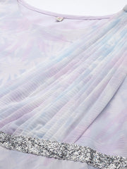 Blue & White Floral Fit & Flare Maxi Ethnic Dress-AHDRGRDP-994-FF