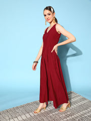 Maroon Brocade Print Ethnic Dress-AHDRJK-COMBO-471