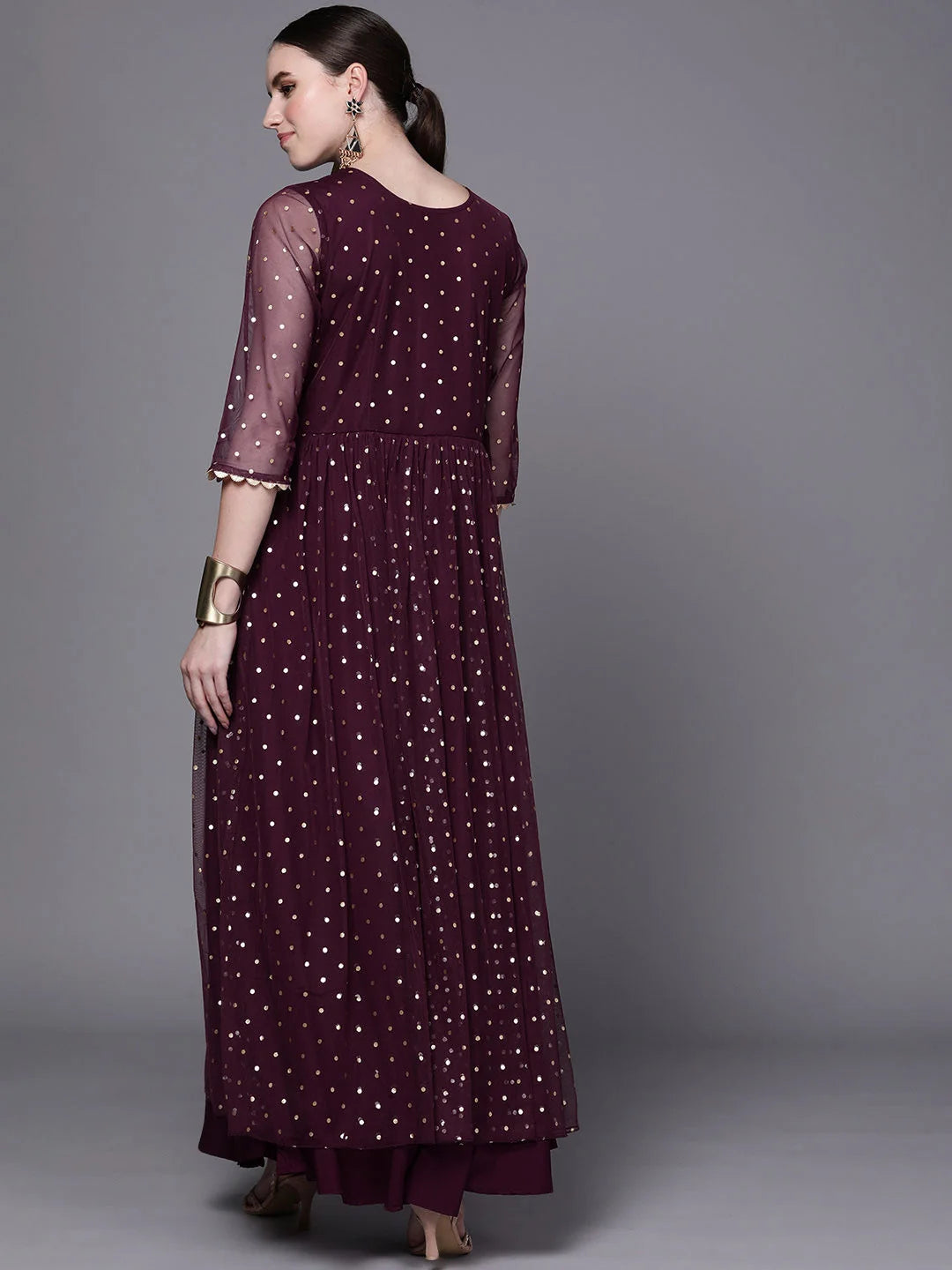 Burgundy Polka Dot Maxi Dress | Indian Dresses Online
