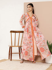 Pink Floral Printed High Slit Kurta with Trousers-AHDRPN-COMBO-617-ICH