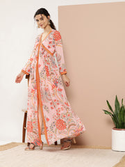 Pink Floral Printed High Slit Kurta with Trousers-AHDRPN-COMBO-617-ICH