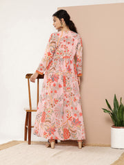 Pink Floral Printed High Slit Kurta with Trousers-AHDRPN-COMBO-617-ICH