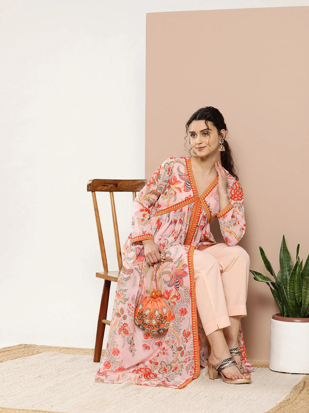 Pink Floral Printed Kurta - Women's Kurta Sets India