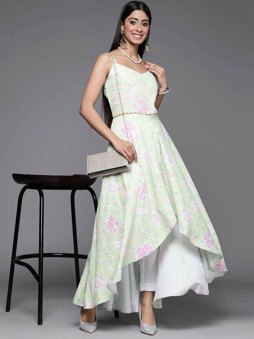 Sea Green Floral Kurta Set | Women's Designer Kurta Sets Online