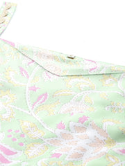 Women Sea Green Floral Printed Empire Gotta Patti Kurta with Trousers-AHDRPN-COMBO-621