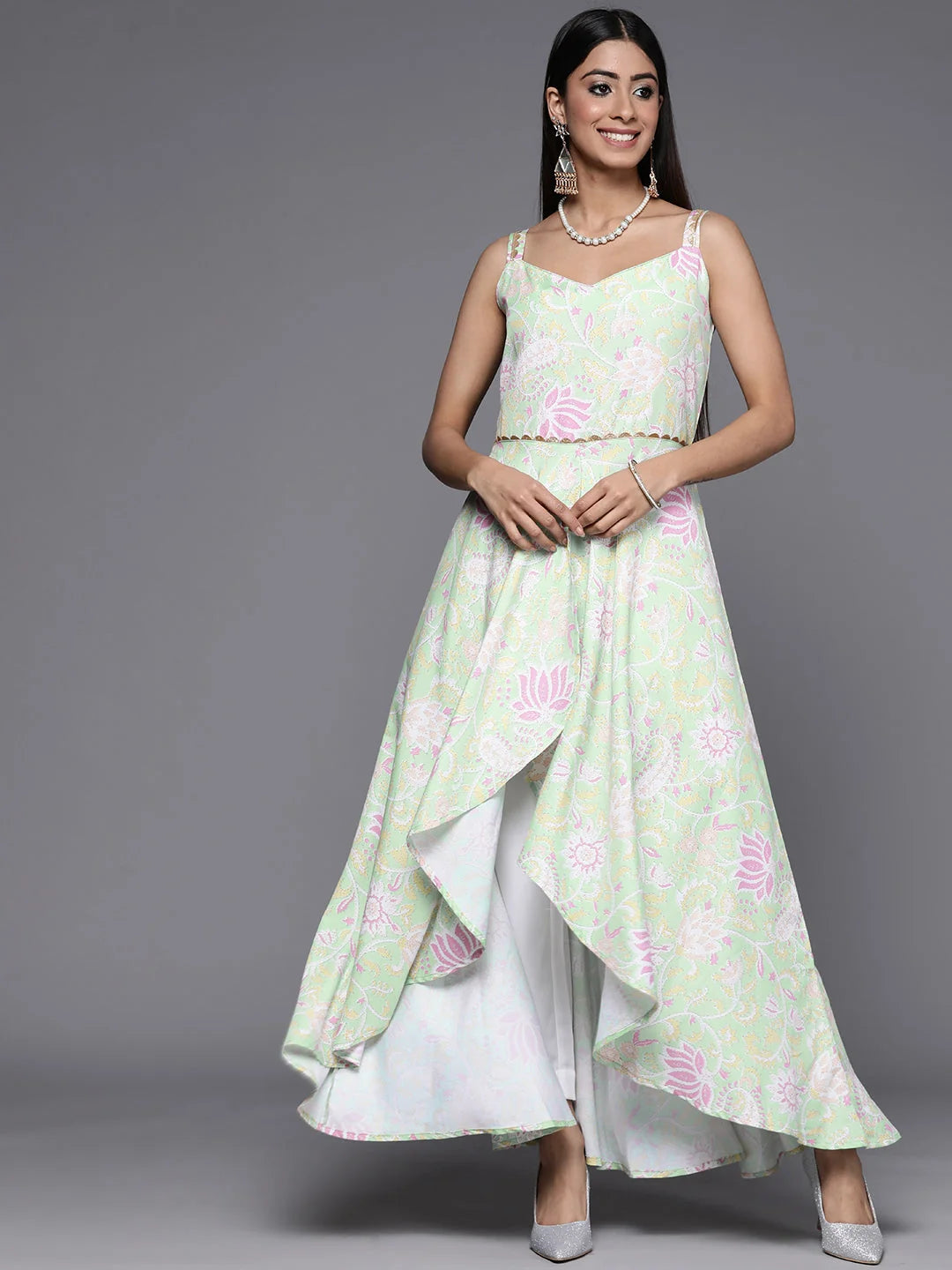 Sea Green Floral Kurta Set | Women's Designer Kurta Sets Online