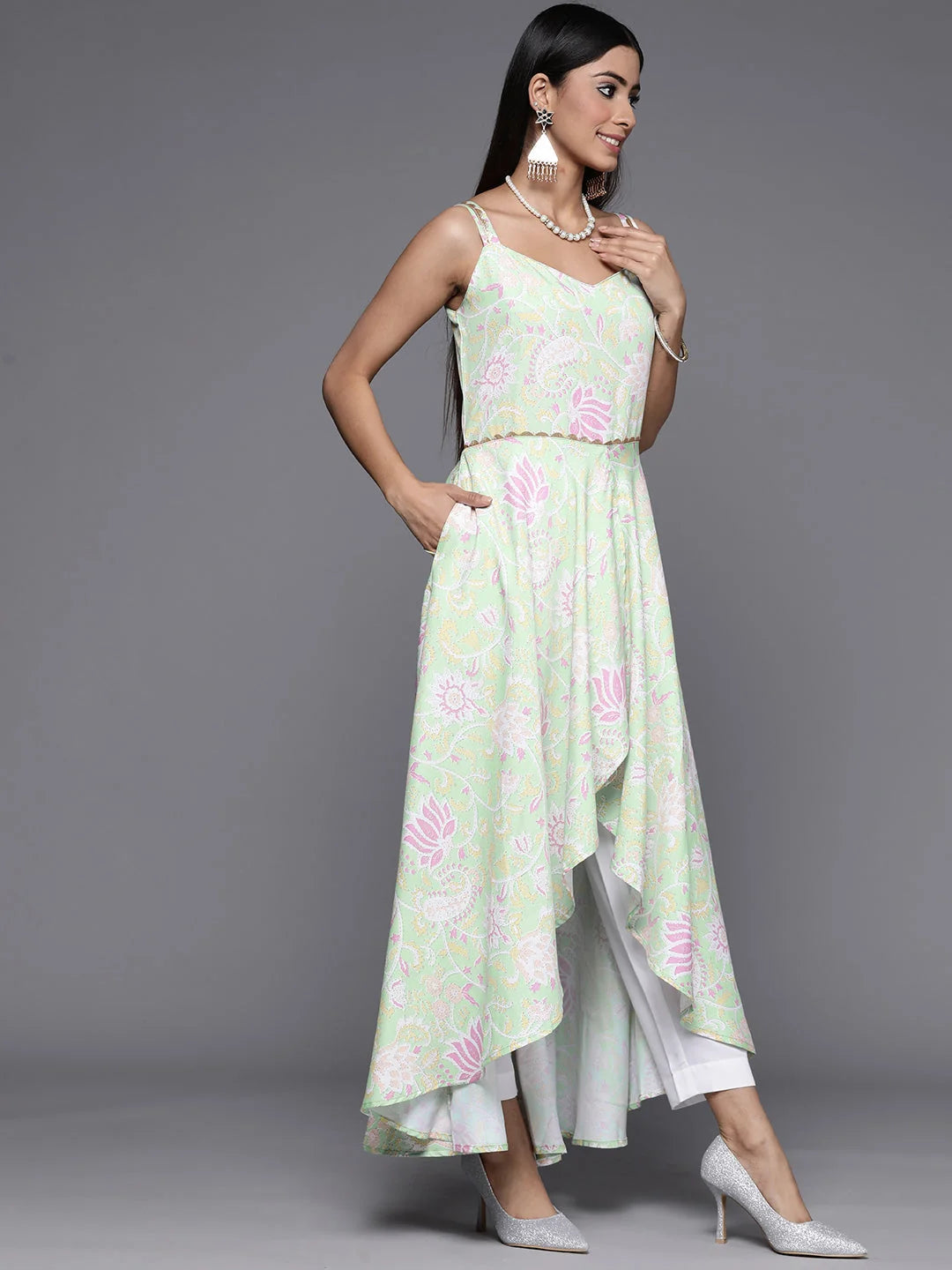 Sea Green Floral Kurta Set | Women's Designer Kurta Sets Online