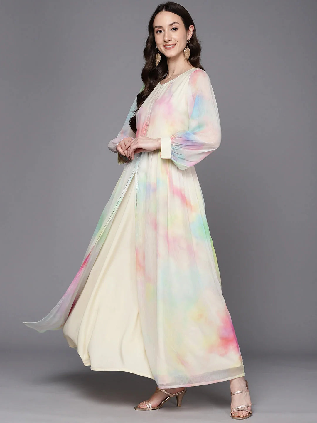 Abstract Puff Sleeve Maxi Dress | Gotta Patti | Indian Dresses