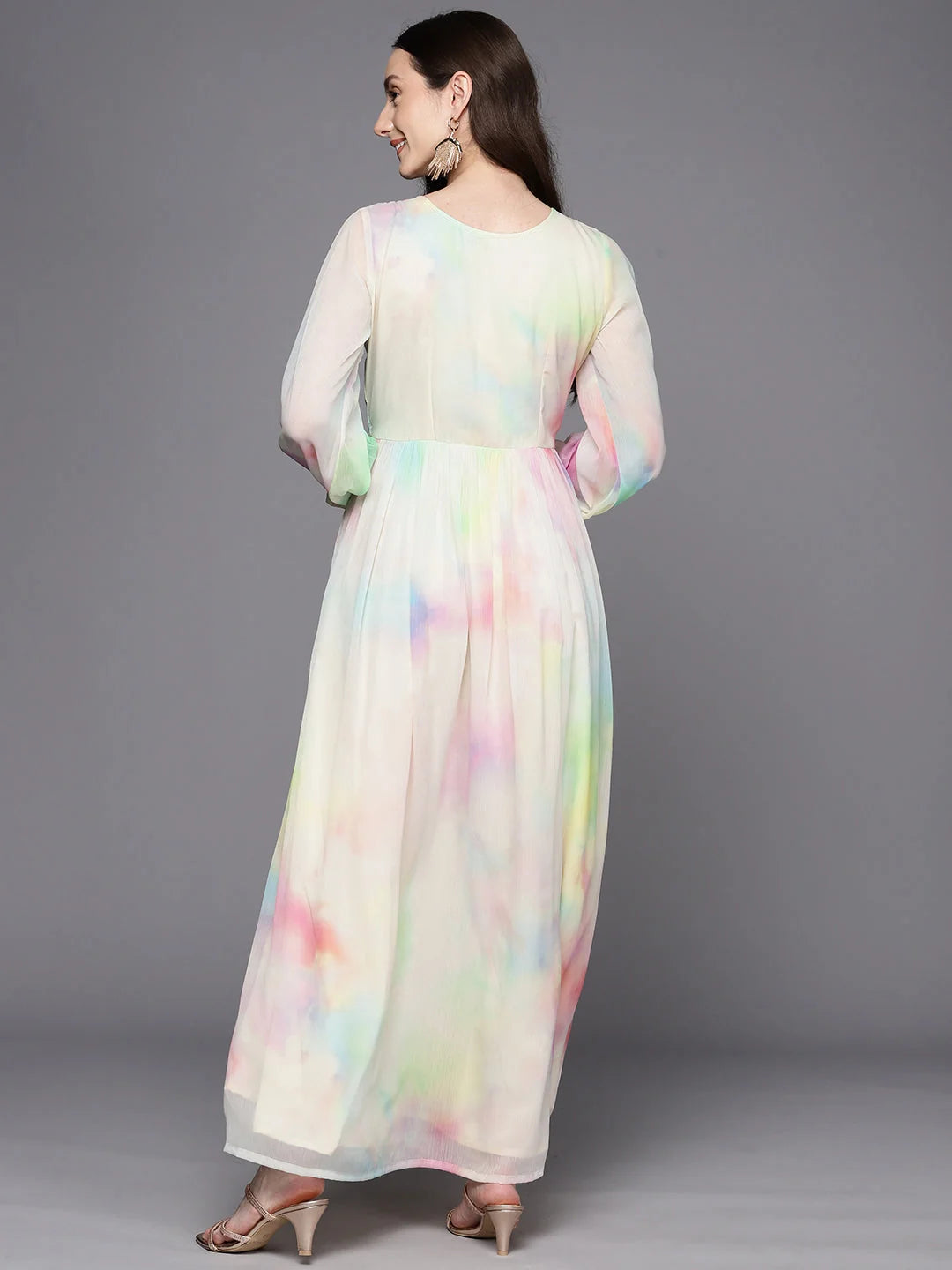 Abstract Puff Sleeve Maxi Dress | Gotta Patti | Indian Dresses