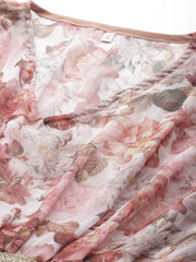 Floral Print Embellished Batwing Sleeves Maxi Dress-AHEDCFDP-220