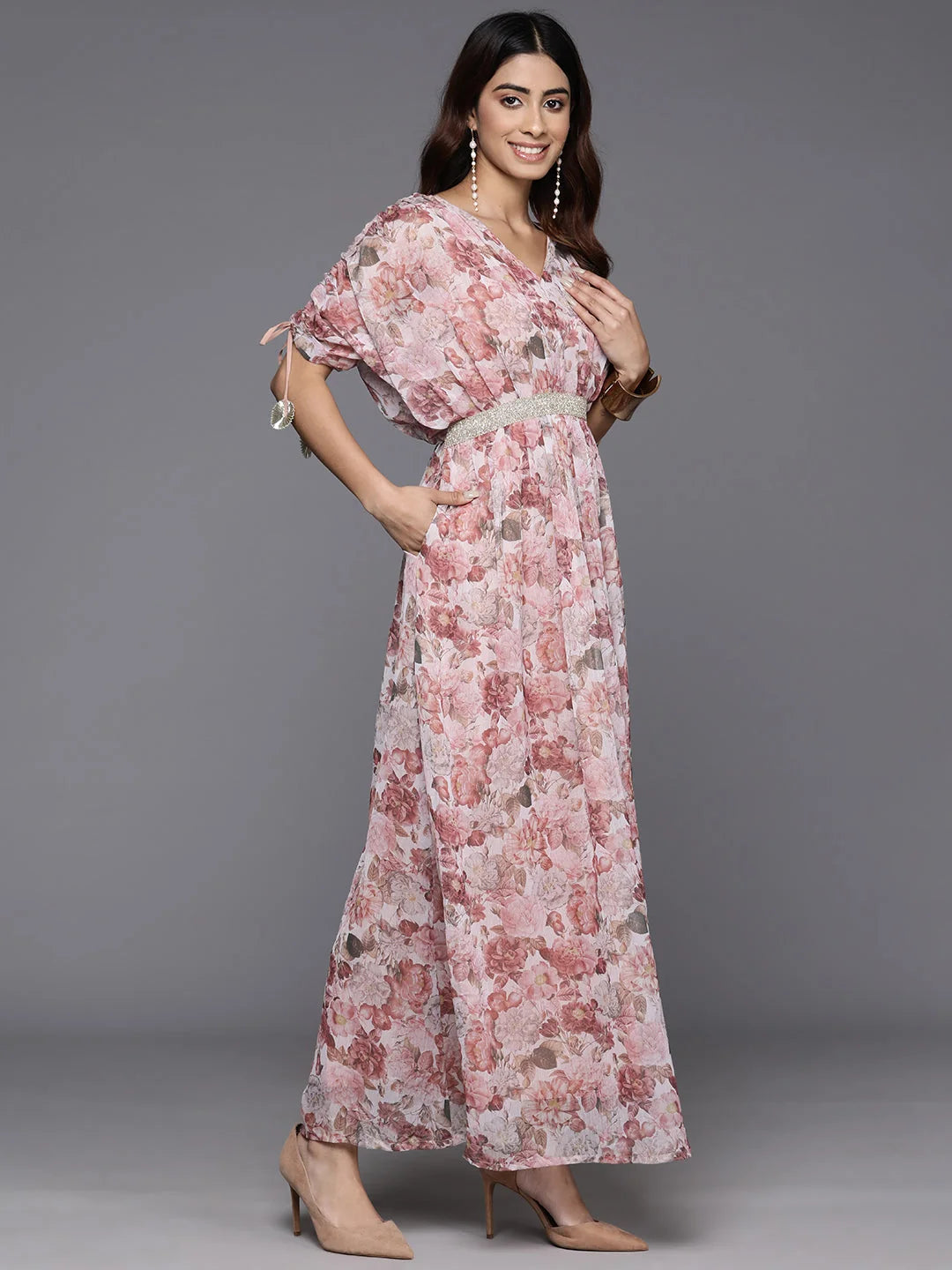 Batwing Sleeve Maxi Dress: Floral Print Indian Dresses Online