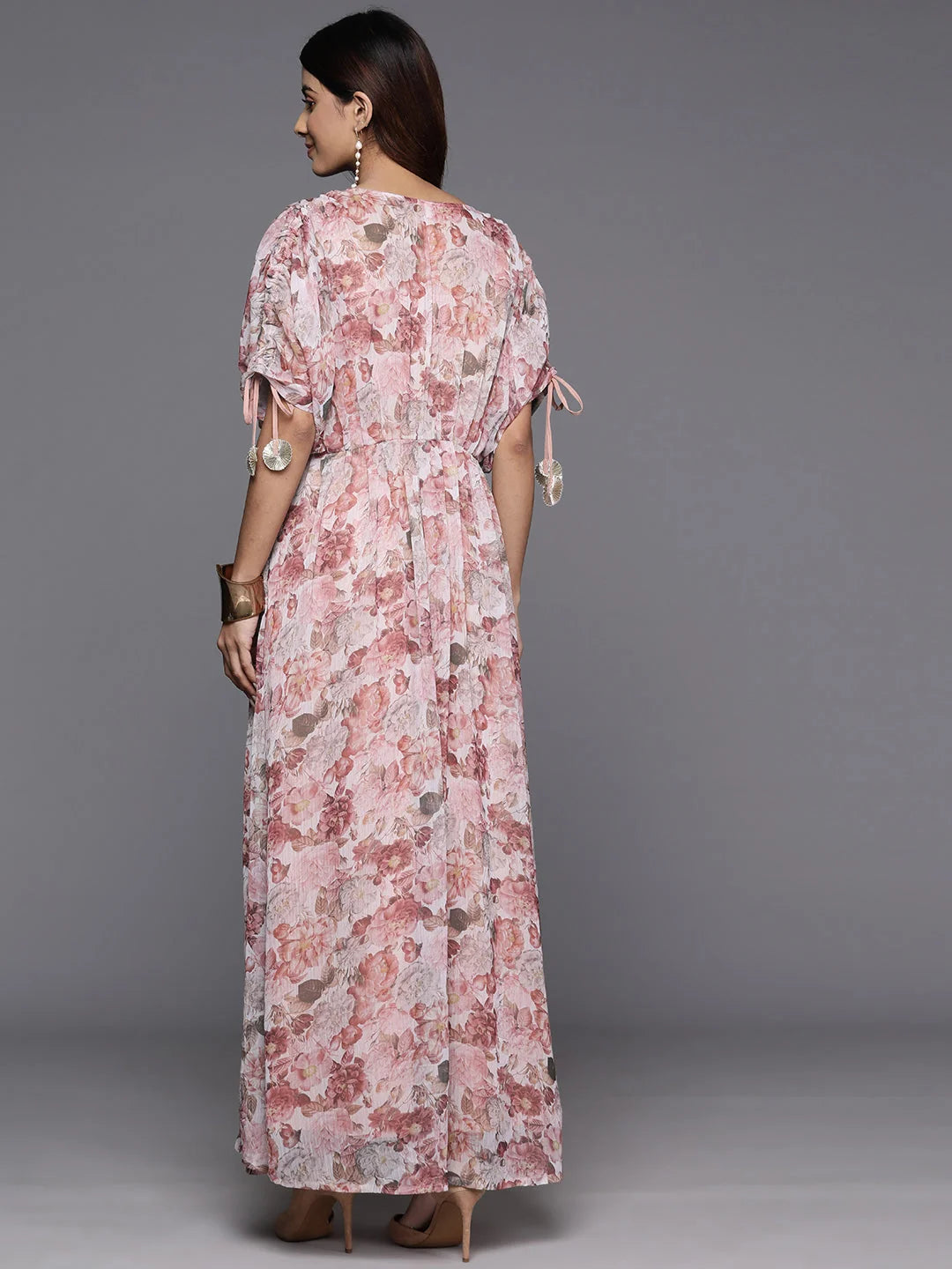 Batwing Sleeve Maxi Dress: Floral Print Indian Dresses Online